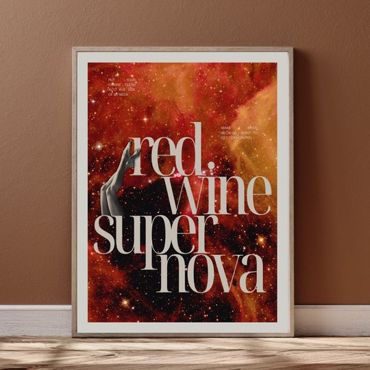 Red Wine Supernova Poster. Vintage celestial queer wlw art. Sapphic lesbian print for pop music fan. Midwest Princess LGBTQ wall art