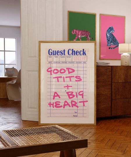 Renee Rapp Poster, Good tits and a big heart Renee Rapp, Pink Guest Check Print, Renee Rapp Lyric Print, Dorm Room Decor, Retro Wall Art