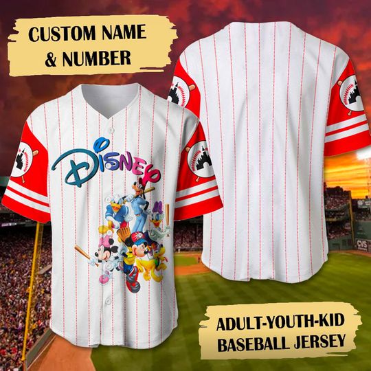 Custom Mickey and Friends Baseball Jersey, Comfortable Short Sleeve Sports Baseball Jersey for Men, Women, Kids - Trending Street Fashion