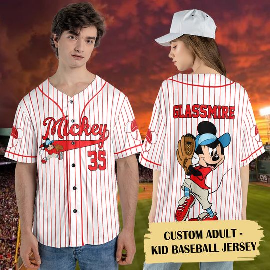 Personalize Mouse Baseball Jersey Team, Comfortable Short Sleeve Sports Baseball Jersey for Men, Women, Kids - Trending Street Fashion
