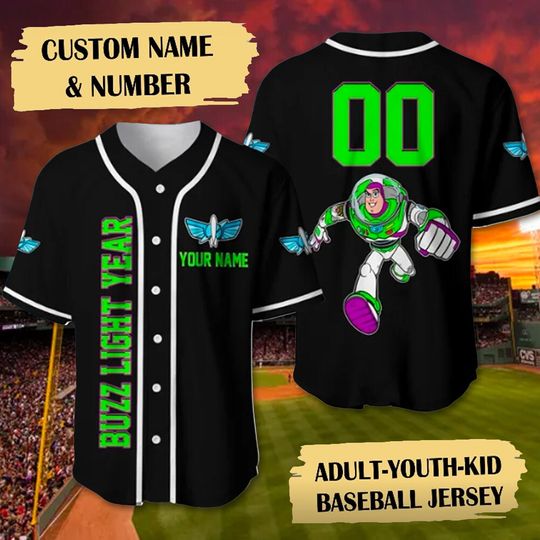 Custom Buzz Lightyear Baseball Jersey, Comfortable Short Sleeve Sports Baseball Jersey for Men, Women, Kids - Trending Street Fashion