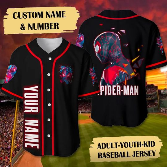 Personalized Miles Morales Across The Spider Verse Baseball Jersey, Comfortable Short Sleeve Sports Baseball Jersey for Men, Women, Kids - Trending Street Fashion