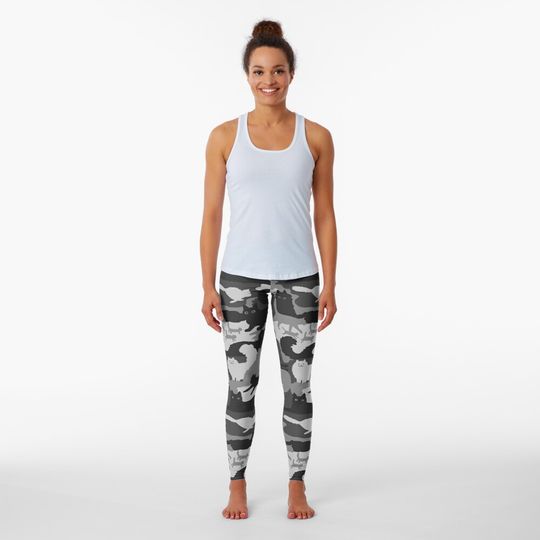 Camouflage Pattern with Cats | Grey and Black Cats Camo Leggings