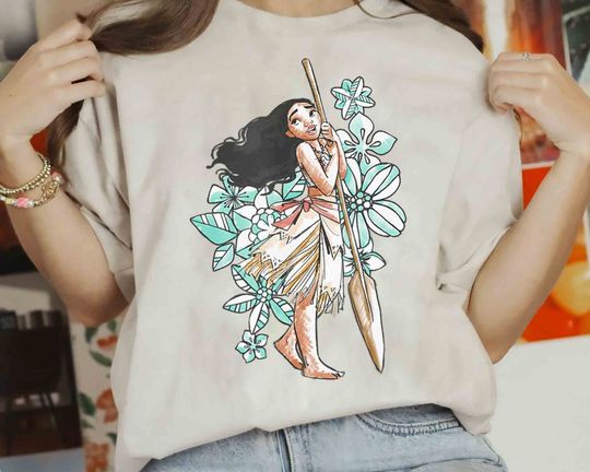 Disney Moana Flower Collage Sketch Shirt, Tamatoa Maui Hei Hei Tee