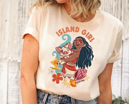 Cute Disney Moana And Pua Pig Island Girl Shirt | Retro Disney Moana Princess T-Shirt | Disneyland Matching Tee | WDW Magic Kingdom Family