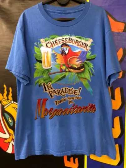 Jimmy Buffett Cheeseburger Margaritaville In Paradise Blue T shirt Trending Street Fashion