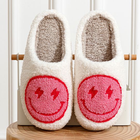 Lightning Smile Face Slippers, Women Super Cute Slippers House, Funny Bedroom Footwear Winter Fluffy Slides for Home Shoes