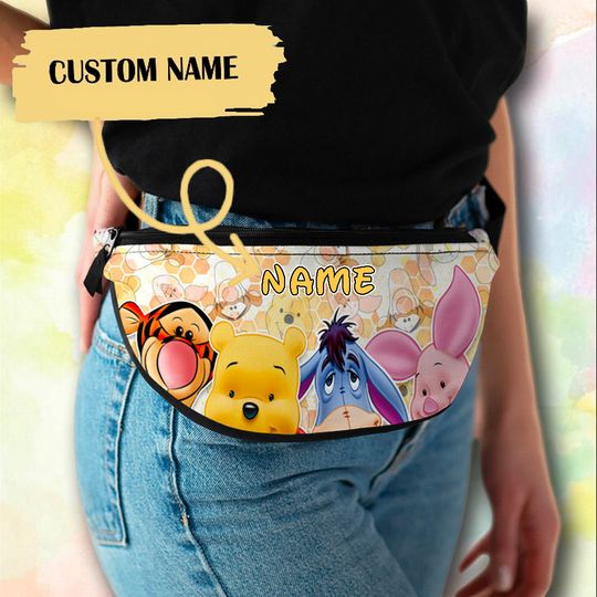 Personalize Yellow Teddy Bear Friend Fanny Pack, Custom Name Fanny Bag, Bear Tiger Pig Donkey Waist Bag, Cartoon Character Summer Crossbag