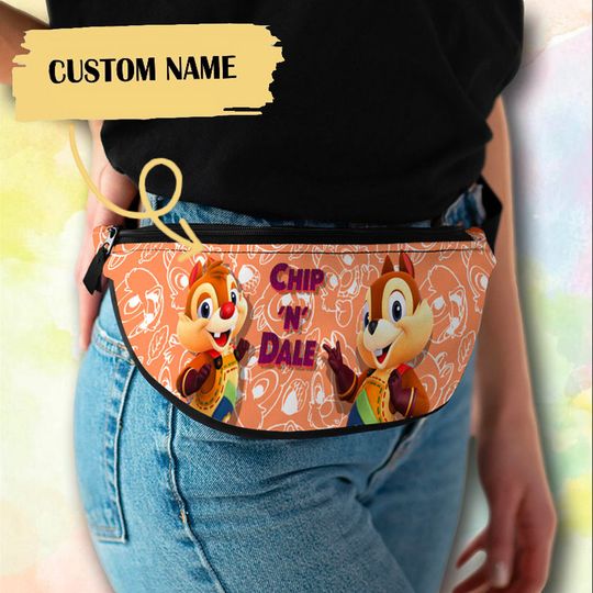 Personalize Two Chipmunks Fanny Pack, Custom Name Fanny Bag, Brown Chipmunks Waist Bag, Cartoon Summer Vacation Crossbag, Gift For Friend
