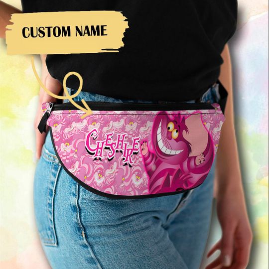 Personalize Talking Pink Cat Fanny Pack, Custom Name Fanny Bag, Girl In Wonderland Waist Bag, Cartoon Character Summer Vacation Crossbag