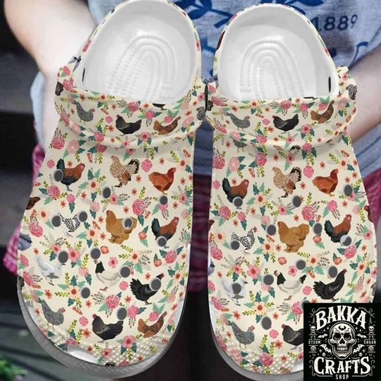 Chicken Pattern Clogs Farmhouse Gift to Her, Breathable Beach Hole Slippers, Footwear