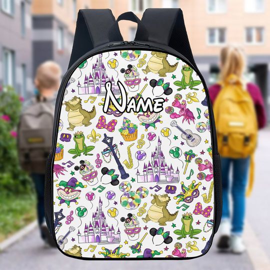 Personalize Magical Castle Mouse Head Balloon All Over Printed Backpack, Iconic Movie Symbol Backpack, Mardi Gras Backpack, Back To School Backpack
