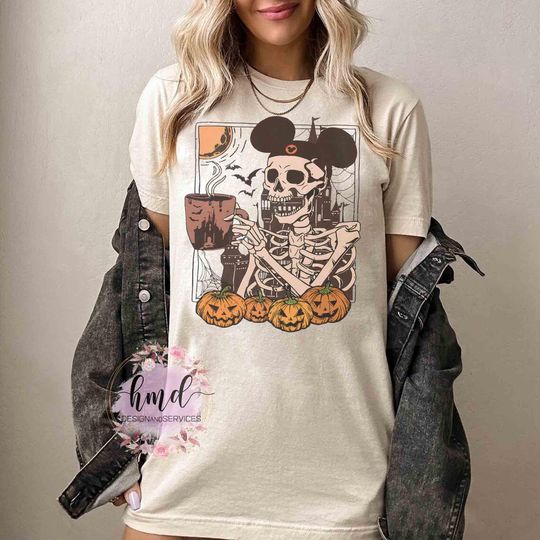 Mickey Skeleton Coffee Shirt, Vintage Disney Skeleton Sweatshirt, Disney Pumpkin Halloween Matching Tee Disneyland Stay Spooky Family Trip