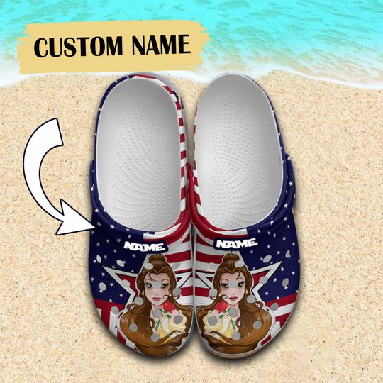 Custom Belle Princess 4th Of July Clogs, American Patriot Clogs, Funny Clogs, Gift for Kids, Gift for Her