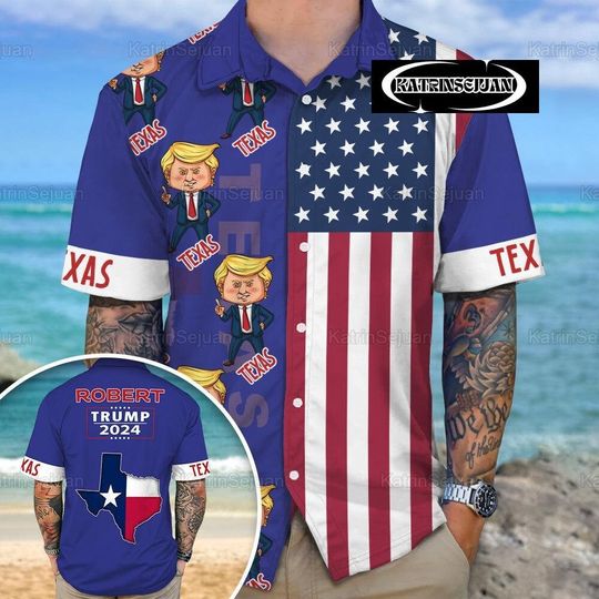 USA Flag Funny Trump Hawaiian Shirt, American Flag Hawaiian Shirt, Summer Shirt, Trump Face Hawaiian Shirt, Photo Trump 2024 Summer Shi