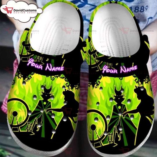 Disney Sleeping Beauty Maleficent Name Comfort Clogs, Personalized Clogs, Design Your Own Clogs, Disney Cartoon Clogs