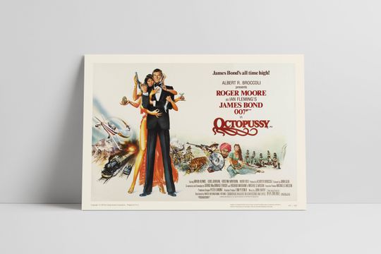 Octopussy 1983: Ian Fleming, James Bond, Roger Moore 007 - Restored Premium Semi-Glossy Silk Movie Poster