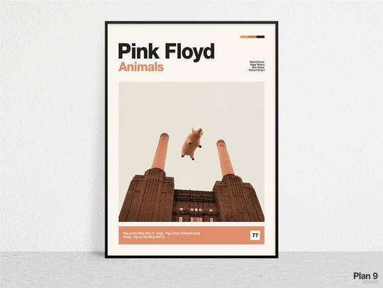 PINK FLOYD - Animals - Retro Music Print | Modern Vintage | Mid Century Modern | Minimalist | Album Art | Music Poster