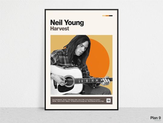 NEIL YOUNG - Harvest - Retro Music Print | Modern Vintage | Mid Century Modern | Minimalist | Album Art | Music Poster