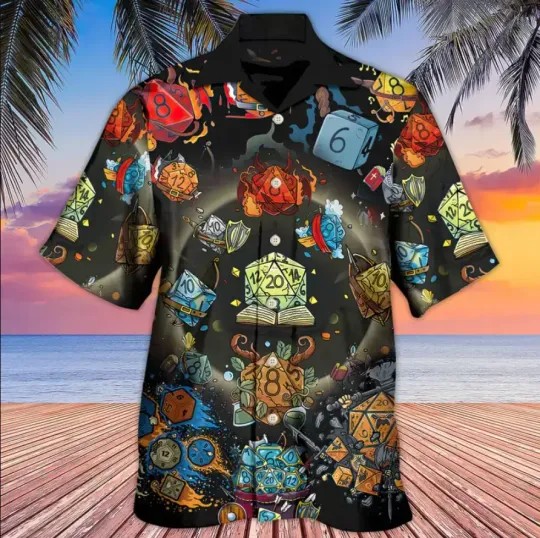 New D20 Dungeon And Dragon 3D HAWAII SHIRT, Halloween Gift, Aloha Hawaiian, Tropical Hawaiian, Gift For Him