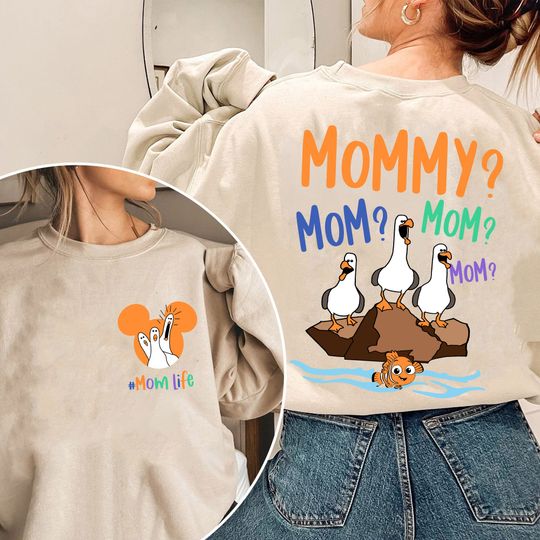 Double Sided Mommy Mom Mom Finding Nemo Seagull Comfort Colors Shirt, Funny  Mom T-shirt, Mother's Day Gift For Mama, land Trip