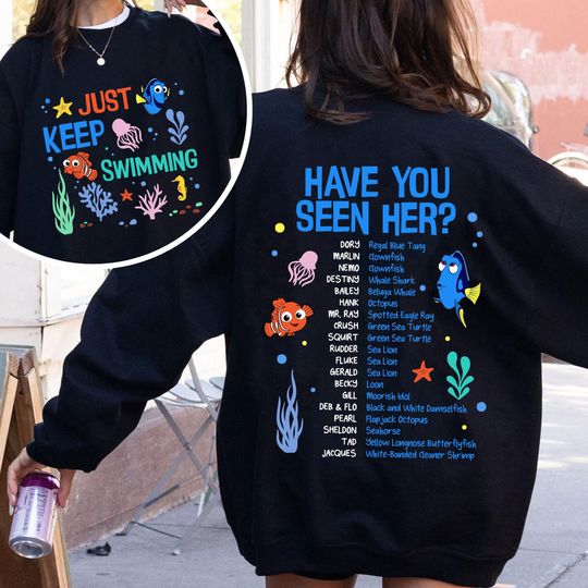 Two Sided Finding Nemo Dory Just Keep Swimming Comfort Colors Shirt, Disney Friends T-shirt, Disneyland Family Trip 2024, Magic Kingdom Tee