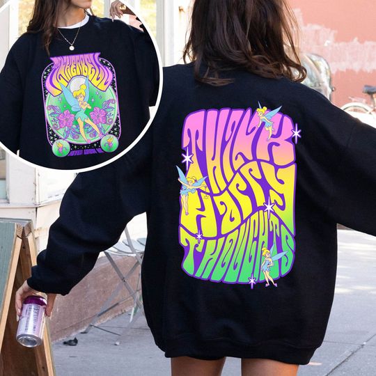 Two Sided Tinker Bell Think Happy Thoughts Comfort Colors Shirt, Vintage 70s  Peter Pan Never Grow Up T-shirt, 2024 Girl Trip