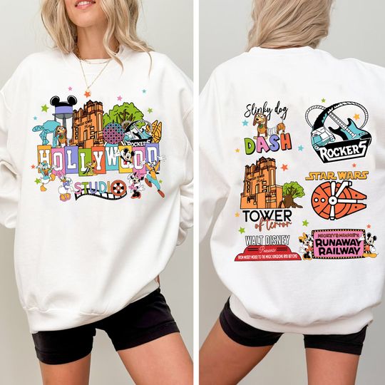 Double Sided Mickey And Friends Hollywood Studios Comfort Colors Shirt, Tower of Terror  Park Trip,   World Family T-shirt