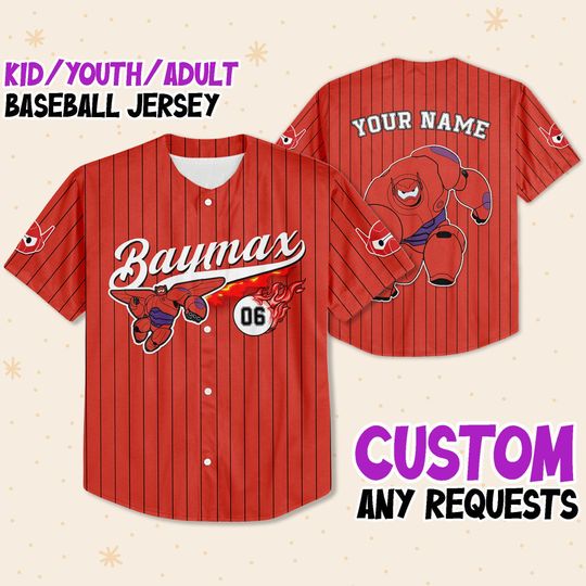 Personalize Big Hero Baymax Fight Fly Red Black, Gift For Baseball Fans, Big Hero 6 Marvel Jersey Disney World Jersey