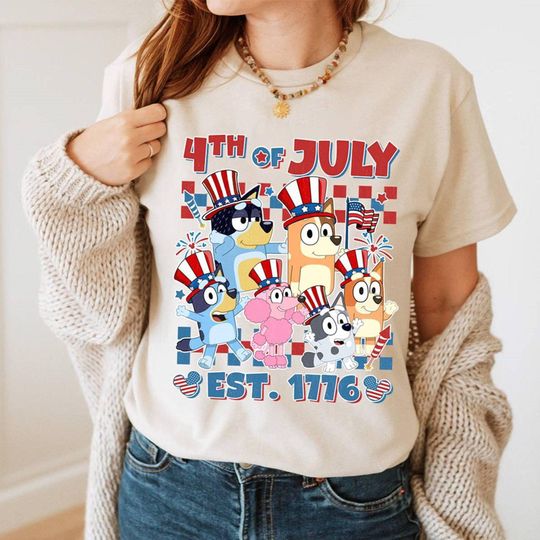 BlueyDad 4th of July Shirt BlueyDad Bingo Fourth Of July Shirt BlueyDad Family Shirt, Blue Dog Patriotic Shirt, Trending Fashion