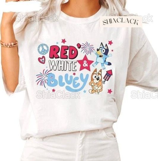 Red White And BlueyDad Shirt, 4th Of July Shirt, Blue Dog Cartoon Shirt, Blue Dog Family Shirt, Memorial Day Shirt, Independence Day Shirt