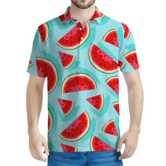 Aloha Tropical Watermelon Pattern Shirt, Men Clothing Summer Short Sleeves Hawaiian, Button Down Short Sleeve Shirt, Summer Fruits Clothing, Summer Shirt
