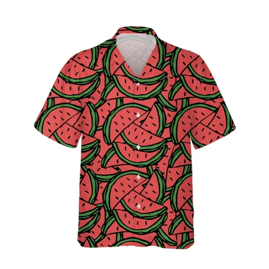 Watermelon Hawaiian Shirt, Men Tropical Fruit Pattern Summer Aloha Shirt, Button Down Short Sleeve Shirt, Summer Fruits Clothing, Summer Shirt
