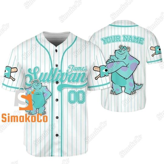 James Sullivan Baseball Jersey, Disney Monster Inc Jersey, Custom Baseball Jersey