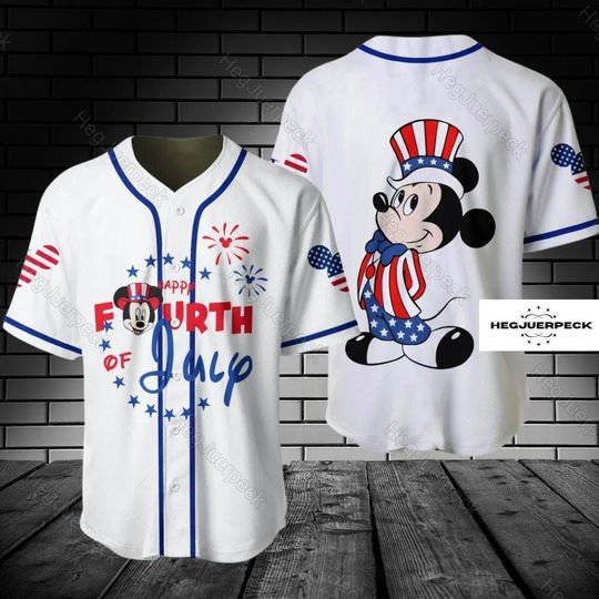 Mickey Happy Fourth Of July Baseball Jersey, Mickey Mouse Comfortable Short Sleeve Sports Baseball Jersey for Men, Women, Kids - Trending Street Fashion