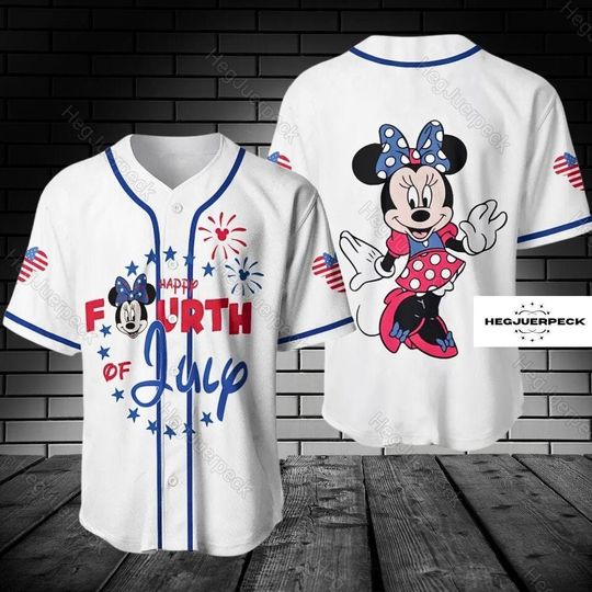 Minnie Happy Fourth Of July Jersey Shirt, Minnie Mouse Comfortable Short Sleeve Sports Baseball Jersey for Men, Women, Kids - Trending Street Fashion