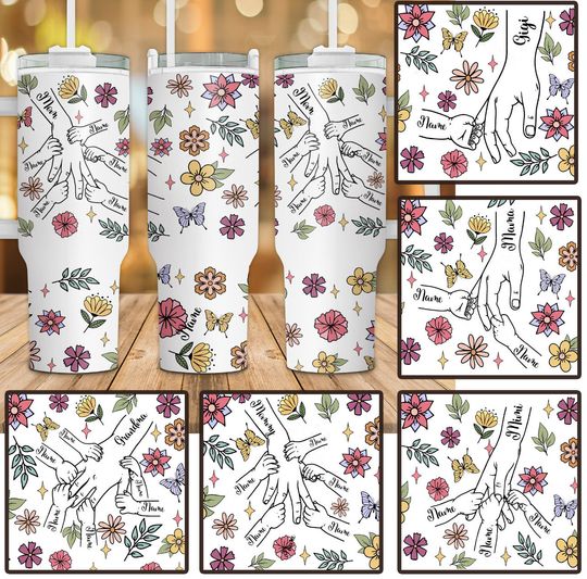 Discover Personalized Holding Moms Hand 40oz Quencher Tumbler , Mother's Day Floral Tumbler, You Hold Our Hands, Floral Mama 40oz Tumbler
