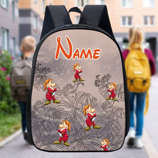 Personalize Backpack Grouchy Dwarf Bag, Dwarf Tropical Lunch Bag, Dwarf Stand On Leaf Bottle, Back To School Gift For Kid, Preschool