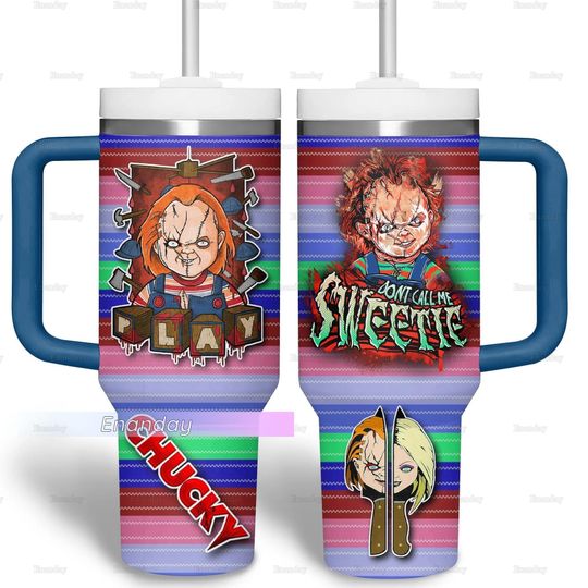 Chucky 40oz Tumbler, Horror Movie Tumbler, Halloween Movie Tumbler, Stainless Steel Tumbler, Tumbler With Straw, Chucky Tumbler Cup