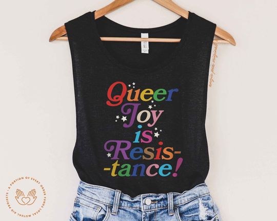 Queer Joy is Resistance, Queer pride, fruity Tank Tops, subtle pride, sapphic tank, bisexual pride, WLW, subtle, lesbian, bi, sapphic pride