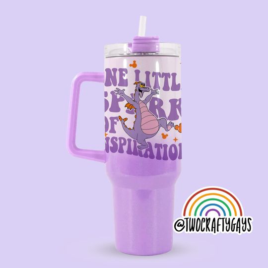 Figment Personalized 40 oz Quencher Tumbler Cup Dupe with Handle (Disney World, Epcot, Family Vacation, Custom Name Plate)