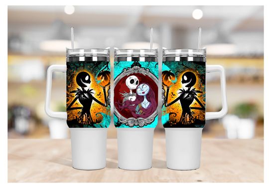 Custom Personalized gift Disney The Nightmare Before Christmas 40 oz Tumbler/Water bottle/Mug with hand carry handle.