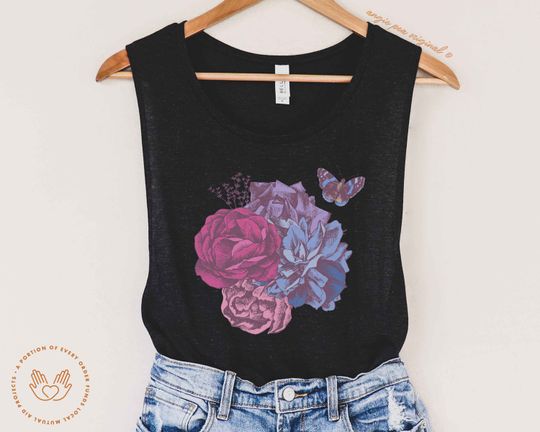 Subtle Bi, Subtle Bisexual, Bi Pride Tank, Sapphic Tank, Sapphic Tank Tops, WLW, Wildflowers