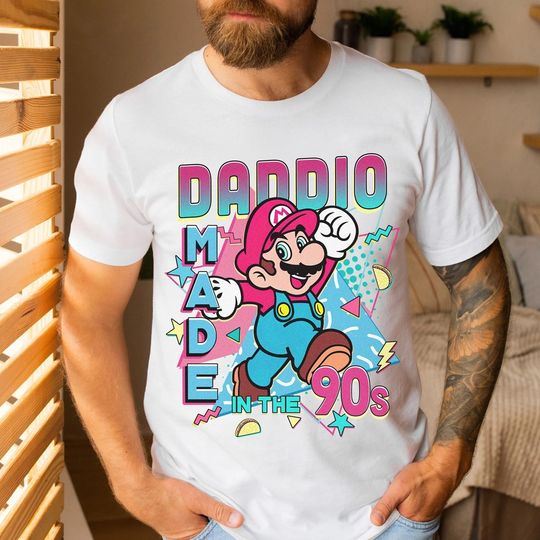 Daddio Made In The 90s Mario Father Day Shirt, Mario Bros Dad Shirt, Super Daddio Shirt, Father's Day Gifts, Funny Dad Tee, Video Game Shirt