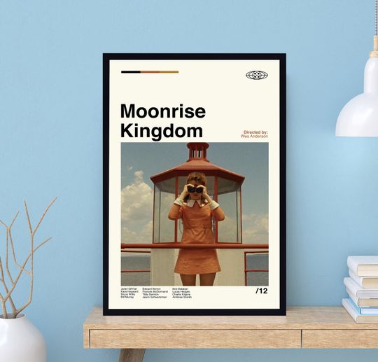 Moonrise Kingdom Poster, Wes Anderson, Retro Poster, Minimalist Art, Vintage Poster, Midcentury Art, Movie Poster, Wall Art, Dad Gifts