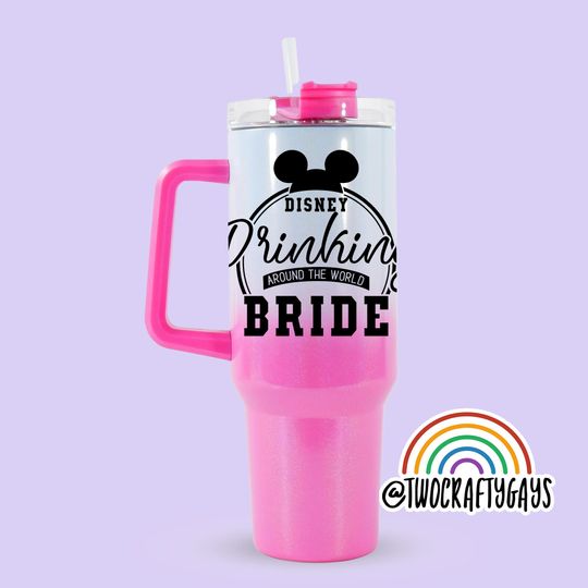 Drinking Around the World Team Bride Personalized 40 oz Quencher Tumbler Cup Dupe (Epcot, Disney World, Family Vacation, Custom Name Plate)