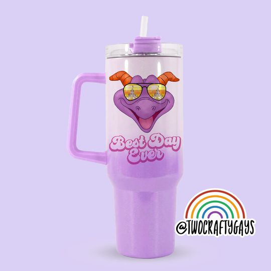 Figment Personalized 40 oz Quencher Tumbler Cup Dupe with Handle (Disney World, Epcot, Family Vacation, Custom Name Plate)