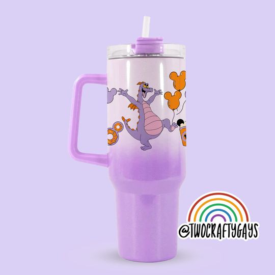 Figment Personalized 40 oz Quencher Tumbler Cup Dupe with Handle (Disney World, Epcot, Family Vacation, Custom Name Plate)