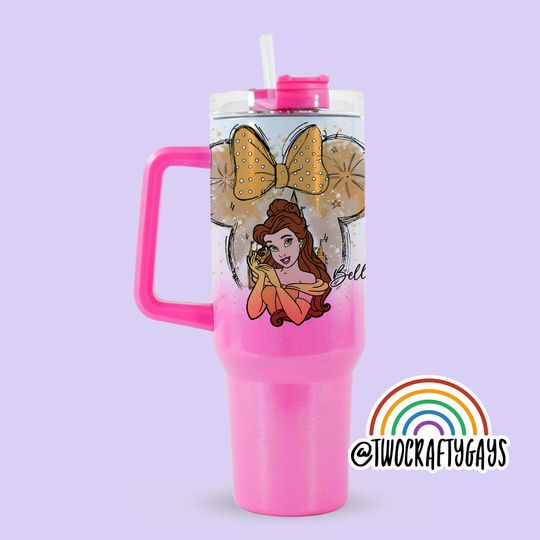 Minnie Bow Personalized 40 oz Quencher Tumbler Cup Dupe (Belle, Beauty and the Beast, Disney World, Family Vacation, Custom Name Plate)