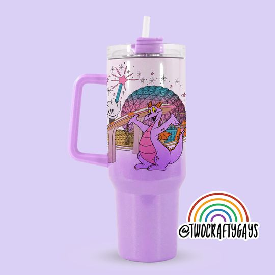 Figment Personalized 40 oz Quencher Tumbler Cup Dupe with Handle (Disney World, Epcot, Family Vacation, Custom Name Plate)